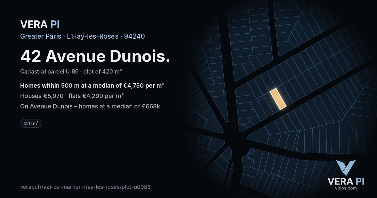 42 Avenue Dunois, L'Haÿ-les-Roses at night – the plot lit, the parcels around coloured by the prices near them