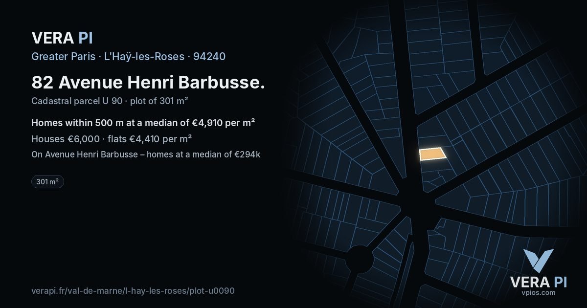 82 Avenue Henri Barbusse, L'Haÿ-les-Roses at night – the plot lit, the parcels around coloured by the prices near them
