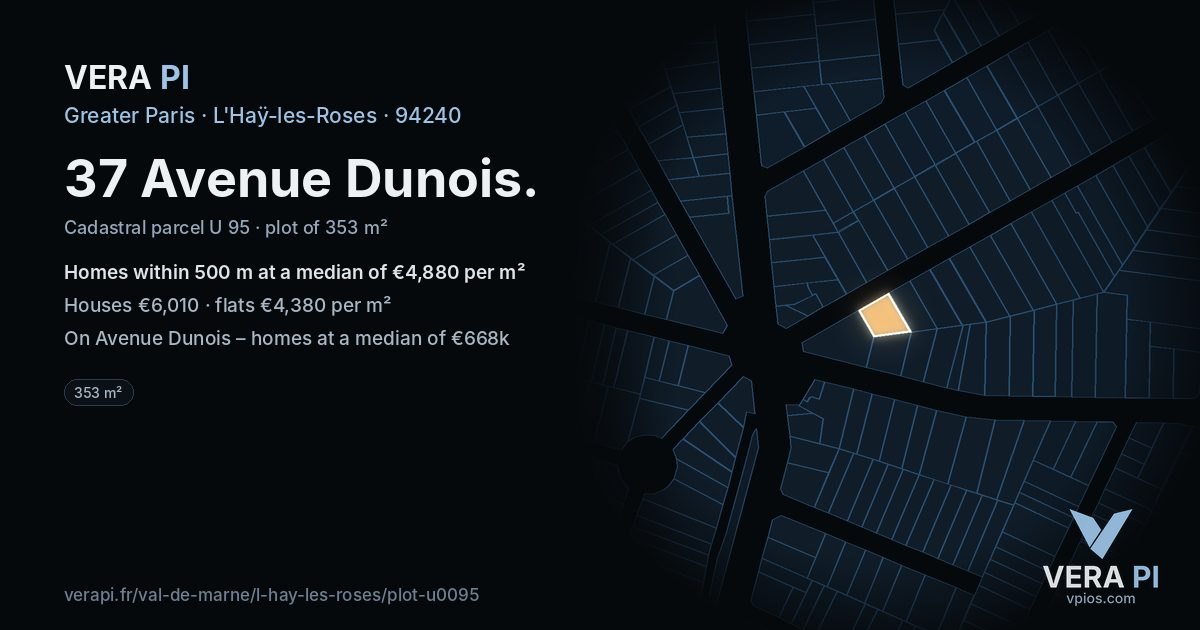 37 Avenue Dunois, L'Haÿ-les-Roses at night – the plot lit, the parcels around coloured by the prices near them