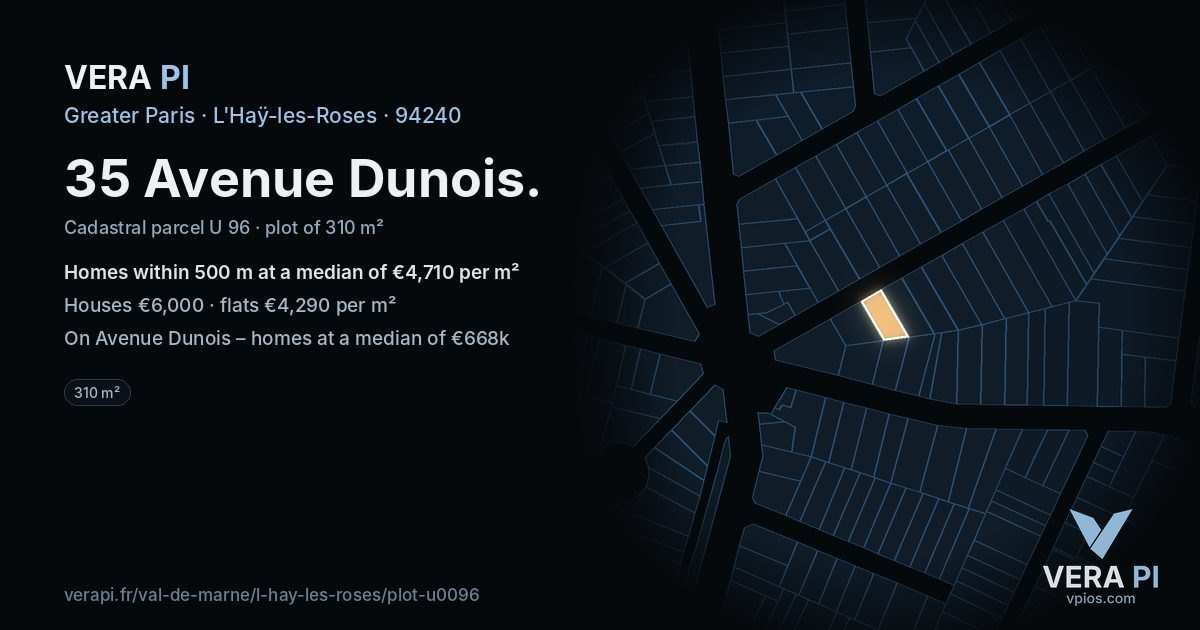 35 Avenue Dunois, L'Haÿ-les-Roses at night – the plot lit, the parcels around coloured by the prices near them