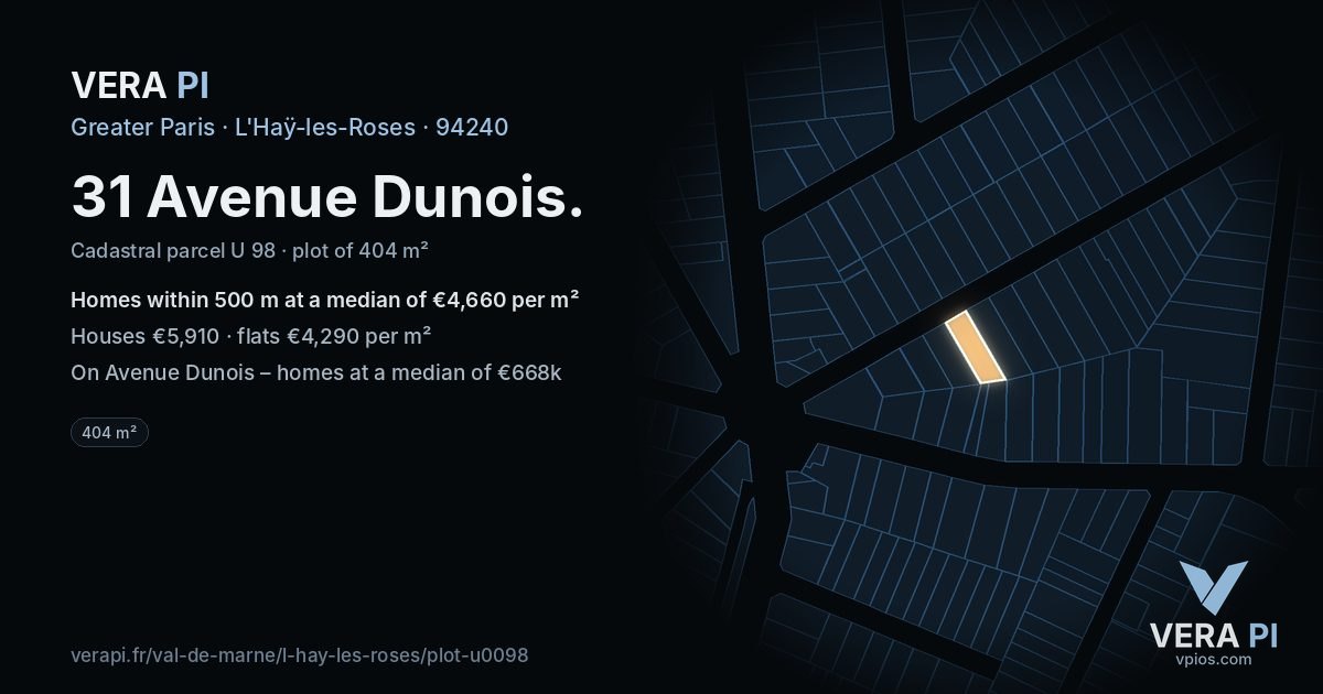 31 Avenue Dunois, L'Haÿ-les-Roses at night – the plot lit, the parcels around coloured by the prices near them