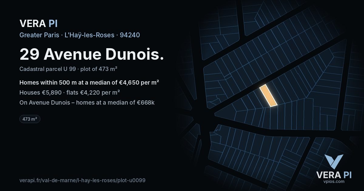 29 Avenue Dunois, L'Haÿ-les-Roses at night – the plot lit, the parcels around coloured by the prices near them