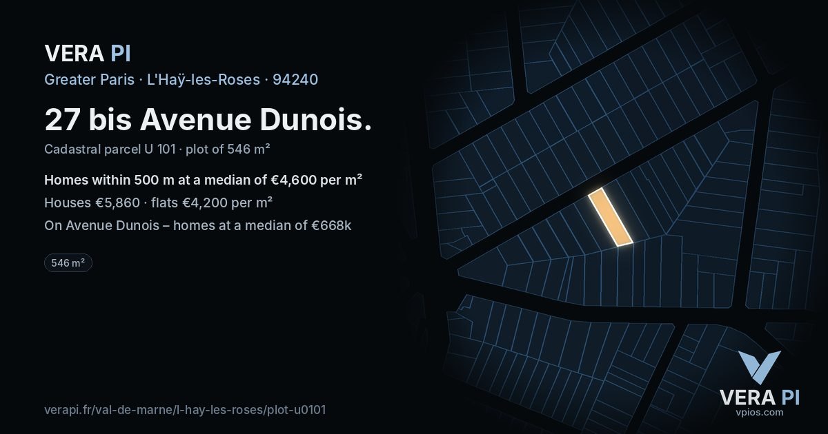 27 bis Avenue Dunois, L'Haÿ-les-Roses at night – the plot lit, the parcels around coloured by the prices near them