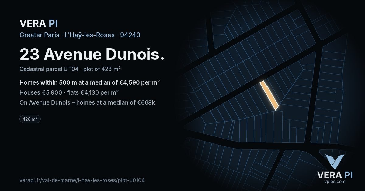 23 Avenue Dunois, L'Haÿ-les-Roses at night – the plot lit, the parcels around coloured by the prices near them