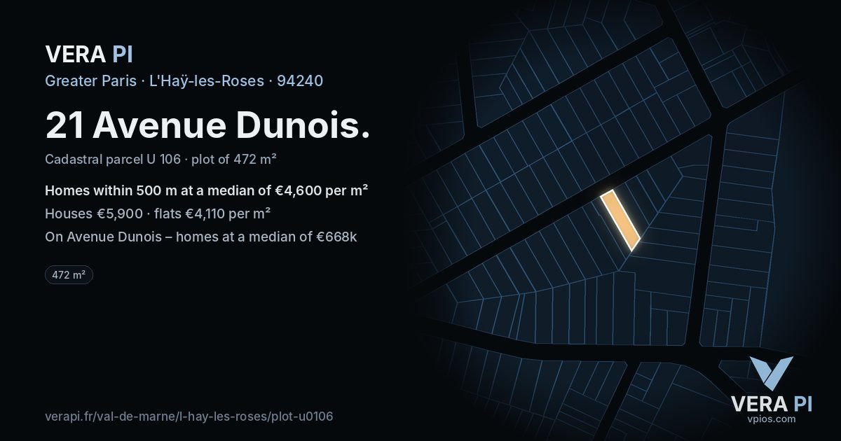 21 Avenue Dunois, L'Haÿ-les-Roses at night – the plot lit, the parcels around coloured by the prices near them