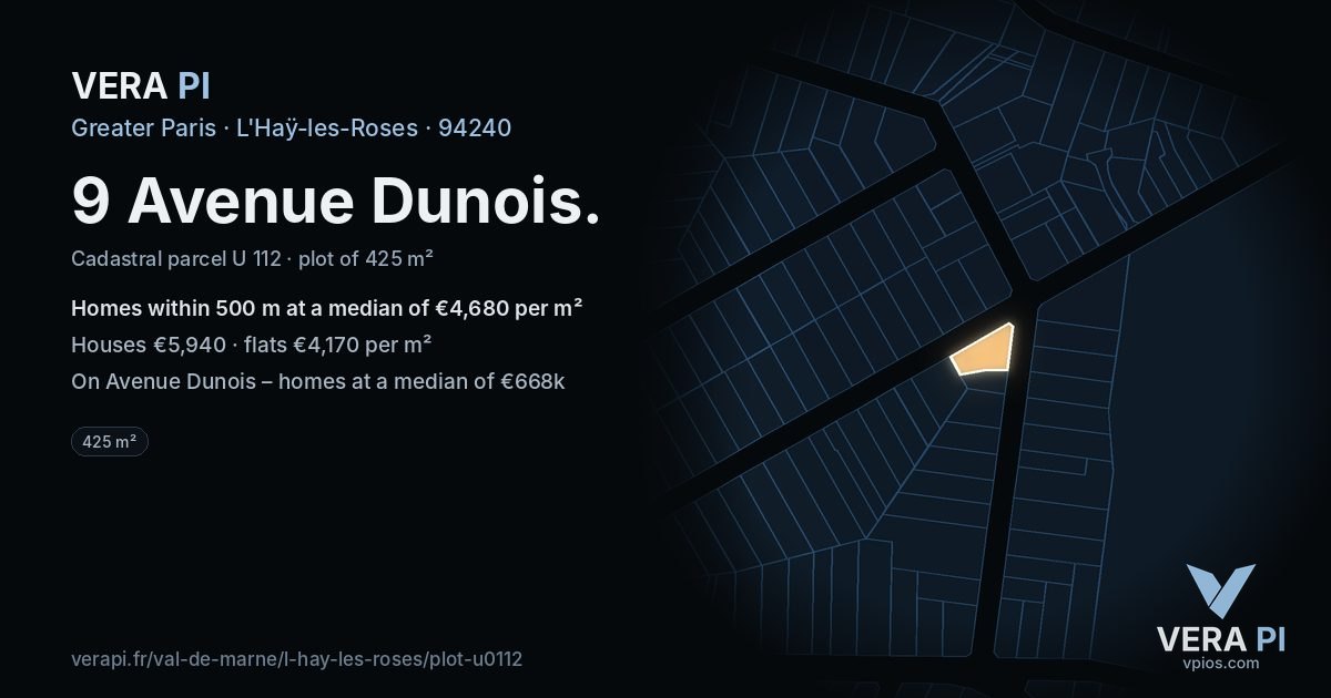 9 Avenue Dunois, L'Haÿ-les-Roses at night – the plot lit, the parcels around coloured by the prices near them