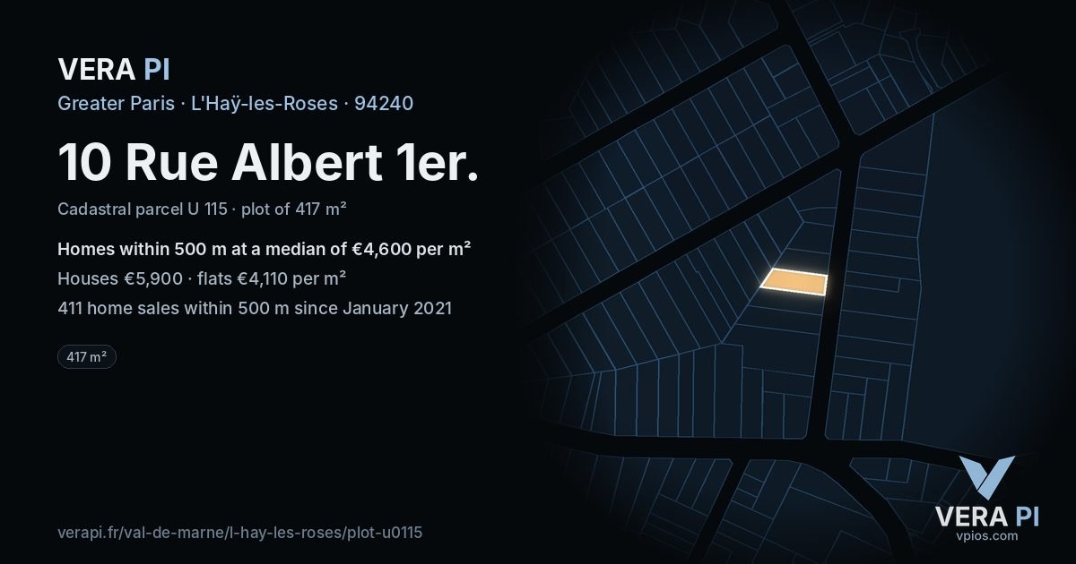 10 Rue Albert 1er, L'Haÿ-les-Roses at night – the plot lit, the parcels around coloured by the prices near them