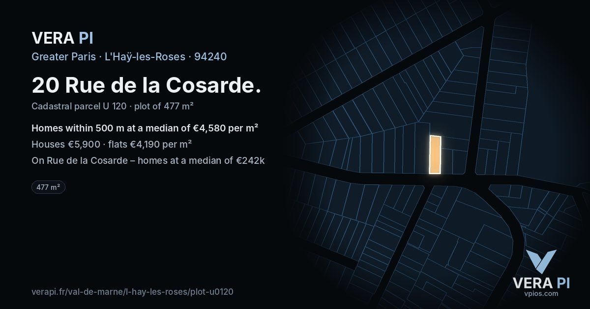 20 Rue de la Cosarde, L'Haÿ-les-Roses at night – the plot lit, the parcels around coloured by the prices near them