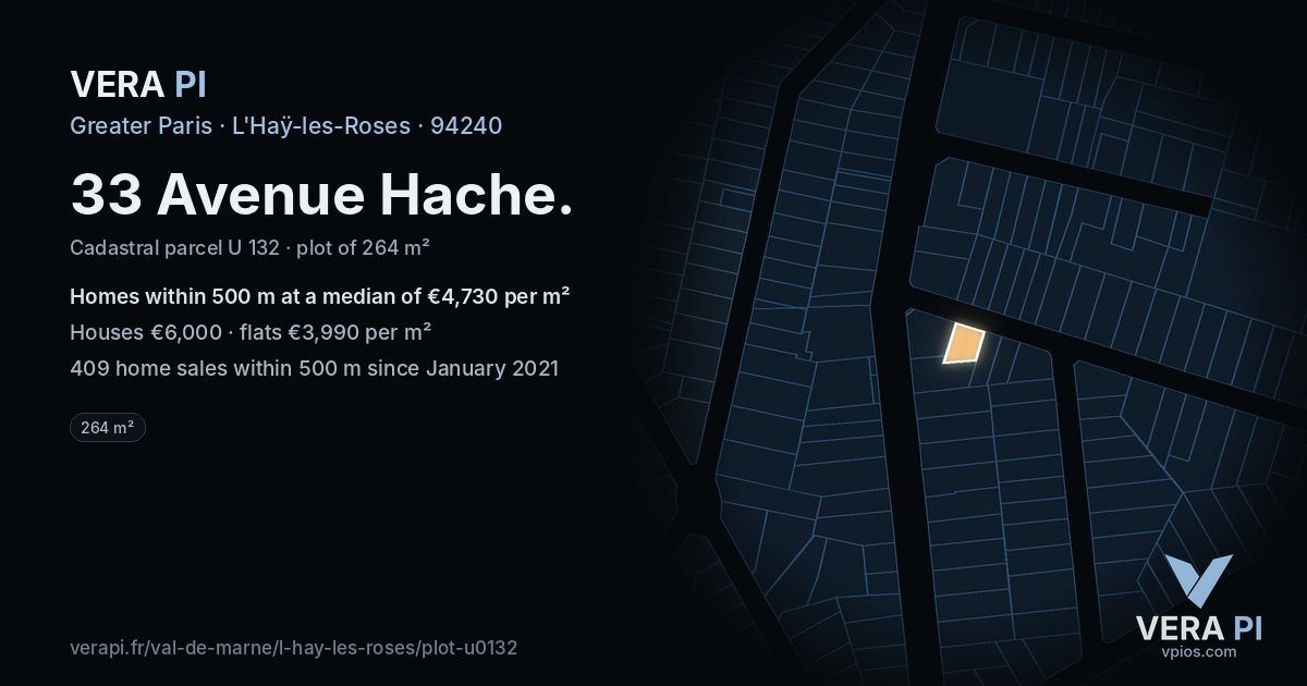 33 Avenue Hache, L'Haÿ-les-Roses at night – the plot lit, the parcels around coloured by the prices near them