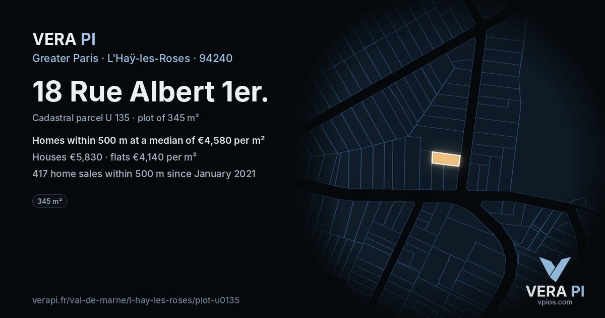 18 Rue Albert 1er, L'Haÿ-les-Roses at night – the plot lit, the parcels around coloured by the prices near them