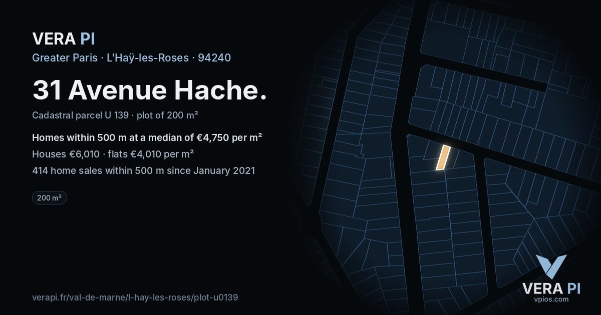 31 Avenue Hache, L'Haÿ-les-Roses at night – the plot lit, the parcels around coloured by the prices near them