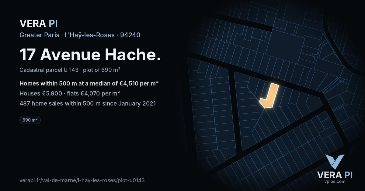 17 Avenue Hache, L'Haÿ-les-Roses at night – the plot lit, the parcels around coloured by the prices near them