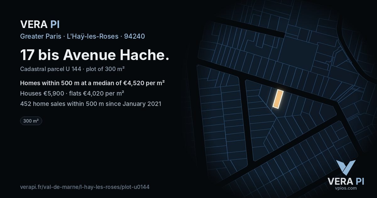 17 bis Avenue Hache, L'Haÿ-les-Roses at night – the plot lit, the parcels around coloured by the prices near them