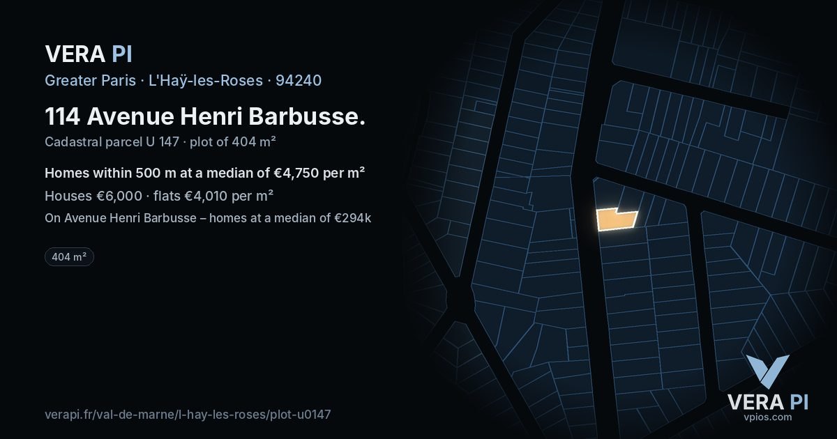 114 Avenue Henri Barbusse, L'Haÿ-les-Roses at night – the plot lit, the parcels around coloured by the prices near them