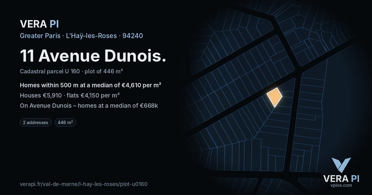 11 Avenue Dunois, L'Haÿ-les-Roses at night – the plot lit, the parcels around coloured by the prices near them