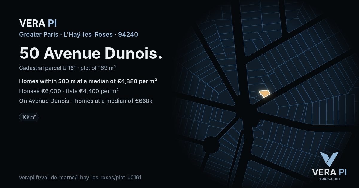 50 Avenue Dunois, L'Haÿ-les-Roses at night – the plot lit, the parcels around coloured by the prices near them