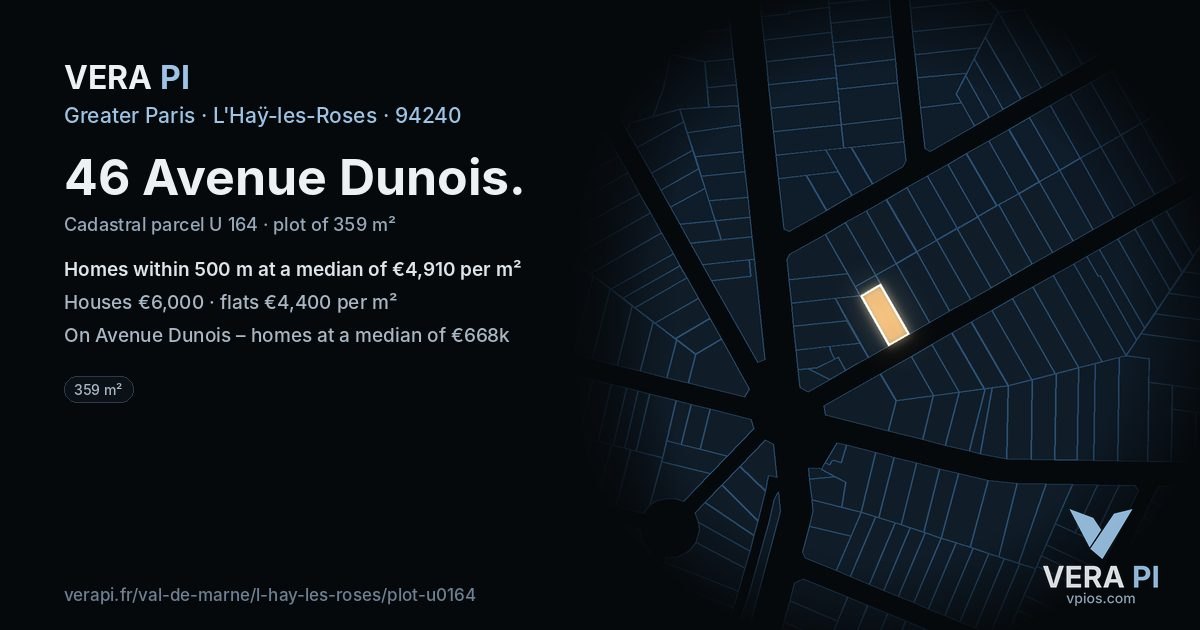 46 Avenue Dunois, L'Haÿ-les-Roses at night – the plot lit, the parcels around coloured by the prices near them