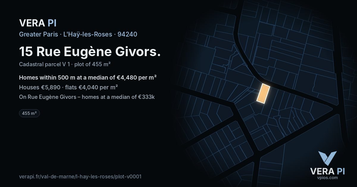 15 Rue Eugène Givors, L'Haÿ-les-Roses at night – the plot lit, the parcels around coloured by the prices near them