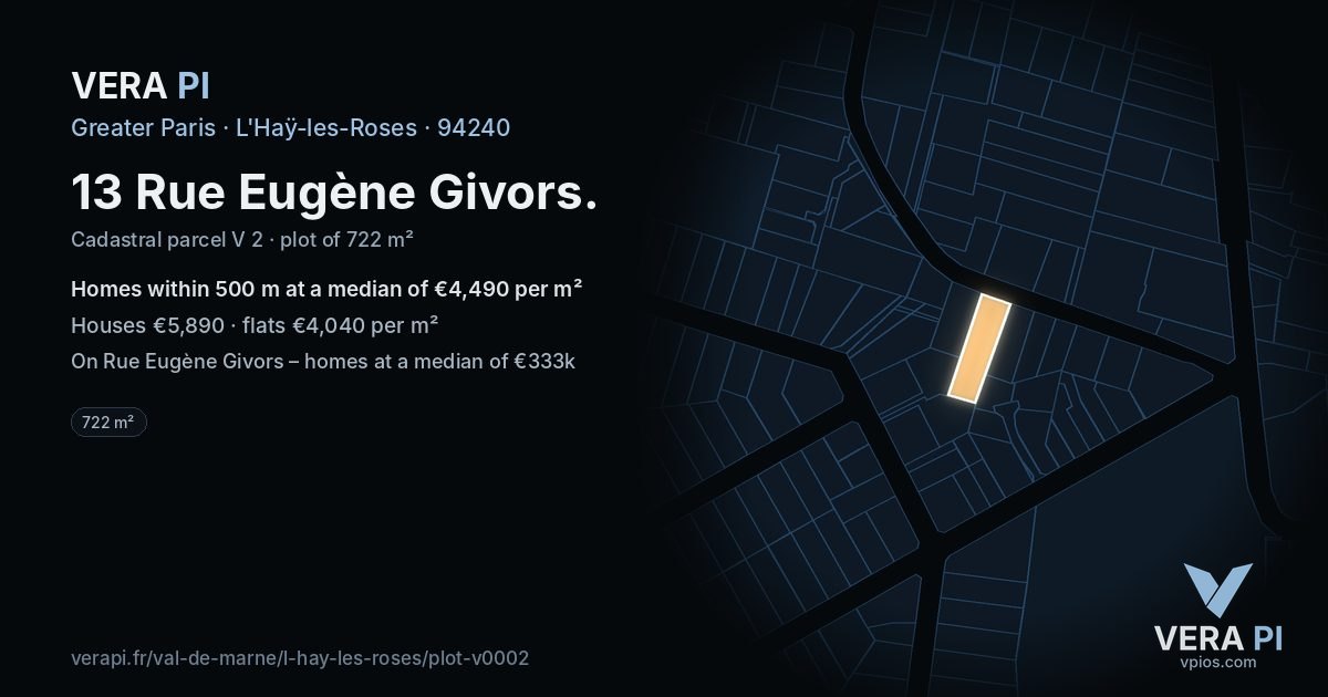 13 Rue Eugène Givors, L'Haÿ-les-Roses at night – the plot lit, the parcels around coloured by the prices near them