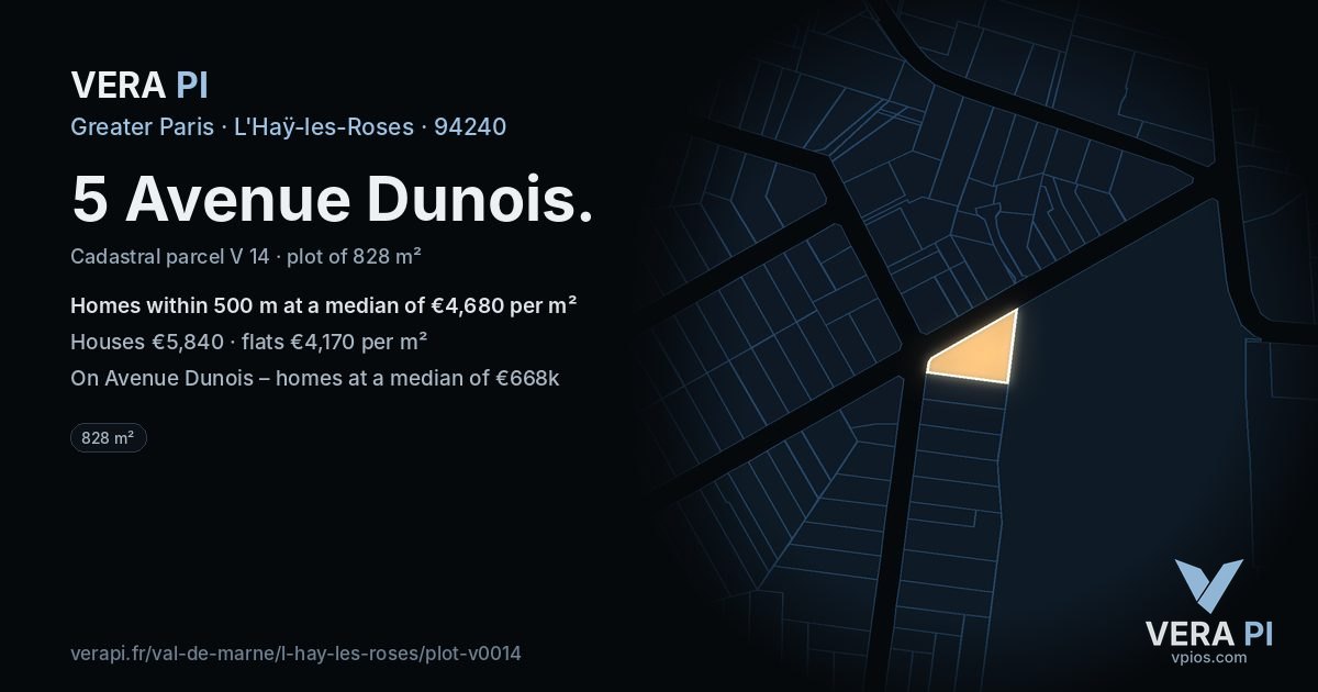 5 Avenue Dunois, L'Haÿ-les-Roses at night – the plot lit, the parcels around coloured by the prices near them