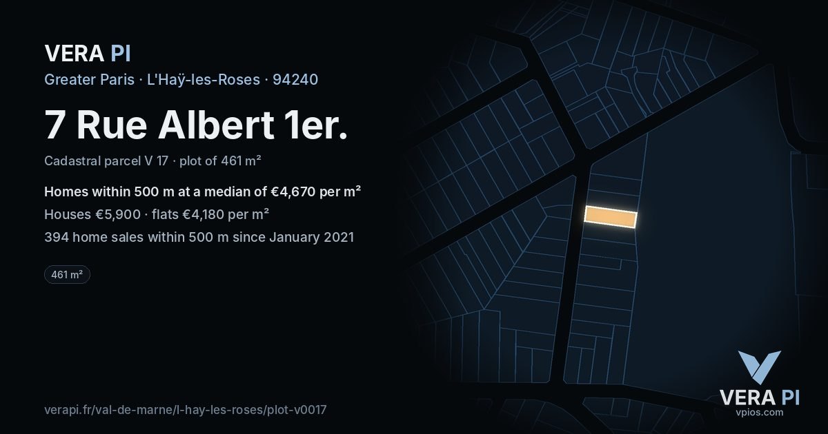 7 Rue Albert 1er, L'Haÿ-les-Roses at night – the plot lit, the parcels around coloured by the prices near them