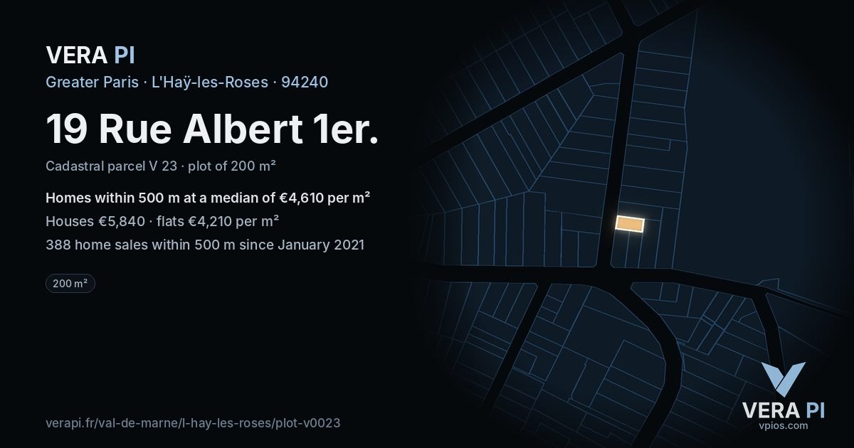 19 Rue Albert 1er, L'Haÿ-les-Roses at night – the plot lit, the parcels around coloured by the prices near them