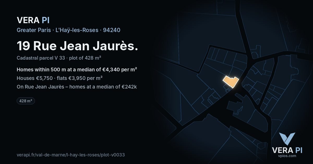 19 Rue Jean Jaurès, L'Haÿ-les-Roses at night – the plot lit, the parcels around coloured by the prices near them