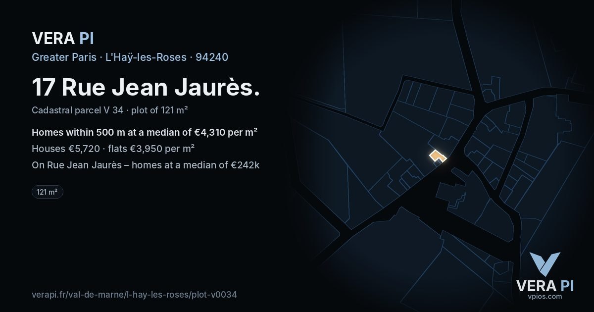 17 Rue Jean Jaurès, L'Haÿ-les-Roses at night – the plot lit, the parcels around coloured by the prices near them