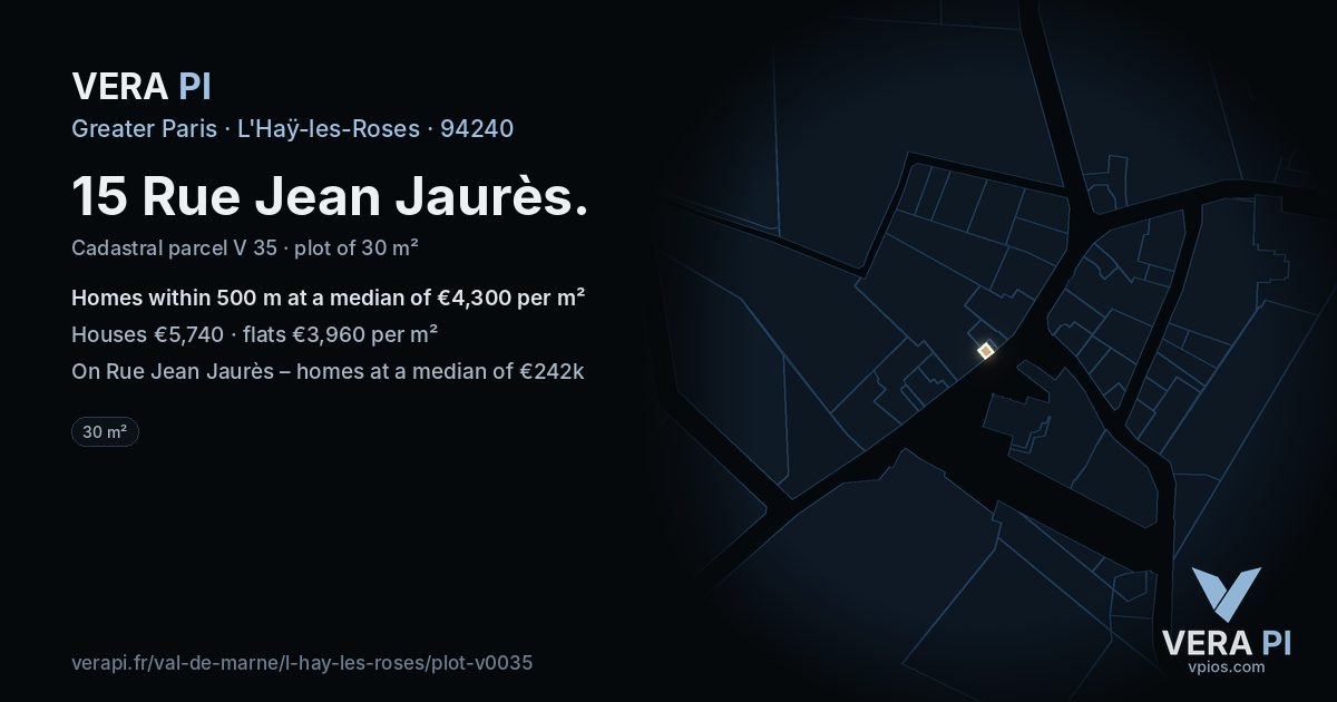 15 Rue Jean Jaurès, L'Haÿ-les-Roses at night – the plot lit, the parcels around coloured by the prices near them