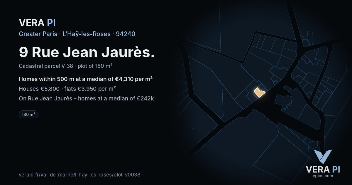 9 Rue Jean Jaurès, L'Haÿ-les-Roses at night – the plot lit, the parcels around coloured by the prices near them