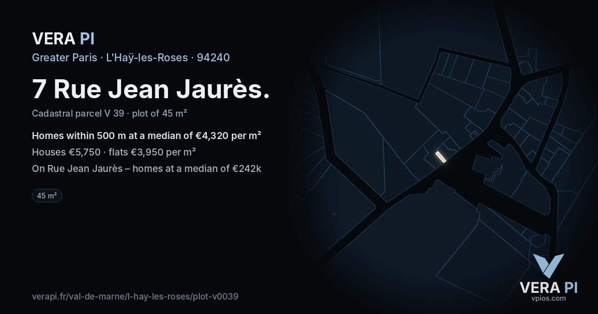 7 Rue Jean Jaurès, L'Haÿ-les-Roses at night – the plot lit, the parcels around coloured by the prices near them
