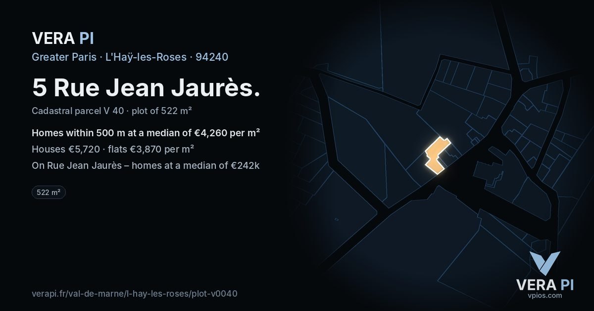 5 Rue Jean Jaurès, L'Haÿ-les-Roses at night – the plot lit, the parcels around coloured by the prices near them