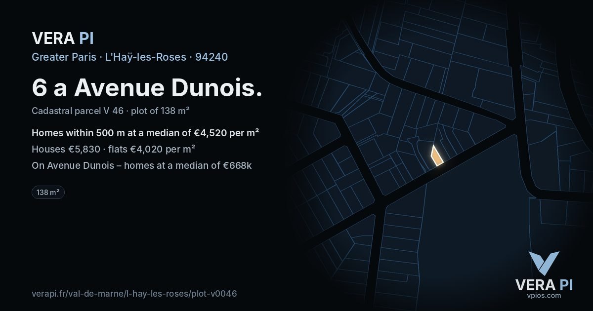 6 a Avenue Dunois, L'Haÿ-les-Roses at night – the plot lit, the parcels around coloured by the prices near them