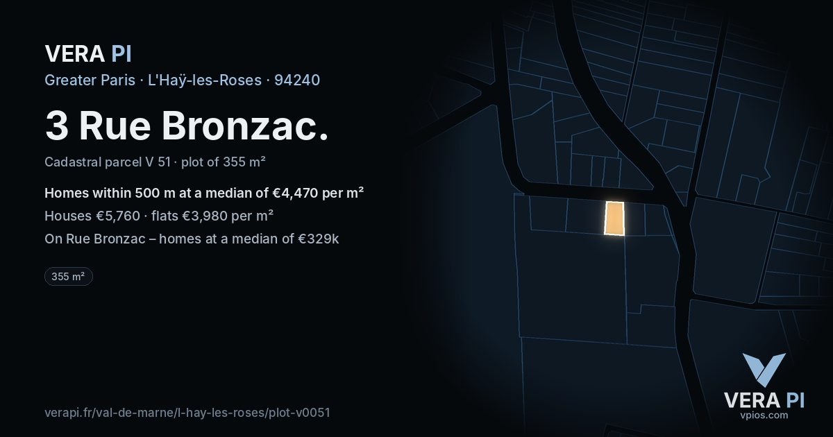 3 Rue Bronzac, L'Haÿ-les-Roses at night – the plot lit, the parcels around coloured by the prices near them