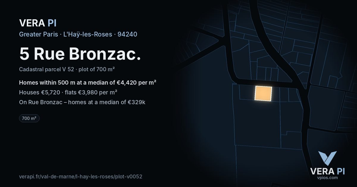 5 Rue Bronzac, L'Haÿ-les-Roses at night – the plot lit, the parcels around coloured by the prices near them