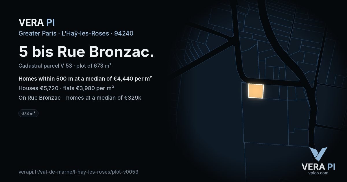 5 bis Rue Bronzac, L'Haÿ-les-Roses at night – the plot lit, the parcels around coloured by the prices near them