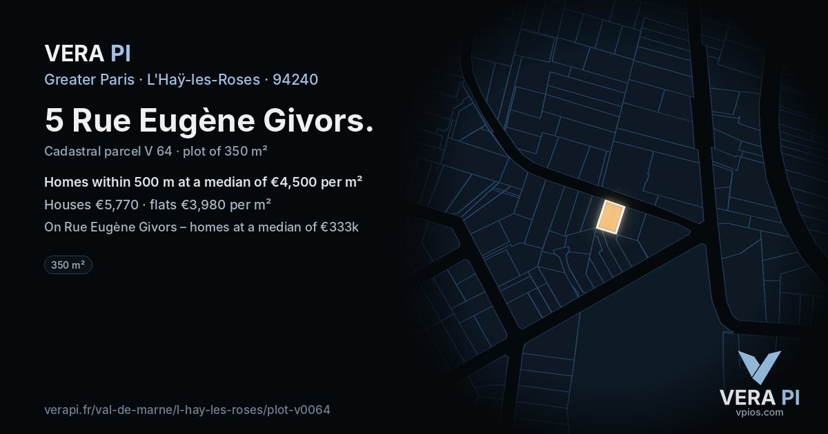 5 Rue Eugène Givors, L'Haÿ-les-Roses at night – the plot lit, the parcels around coloured by the prices near them