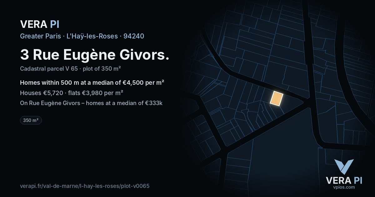 3 Rue Eugène Givors, L'Haÿ-les-Roses at night – the plot lit, the parcels around coloured by the prices near them
