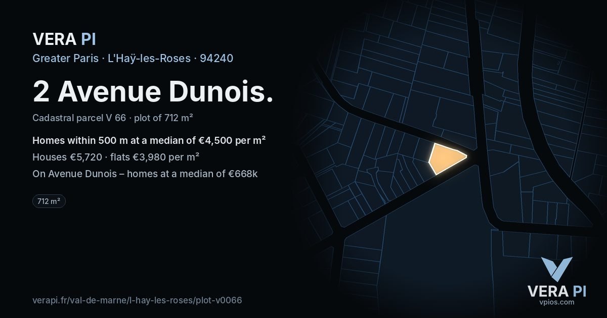 2 Avenue Dunois, L'Haÿ-les-Roses at night – the plot lit, the parcels around coloured by the prices near them