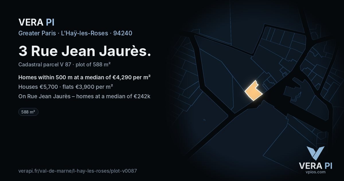 3 Rue Jean Jaurès, L'Haÿ-les-Roses at night – the plot lit, the parcels around coloured by the prices near them