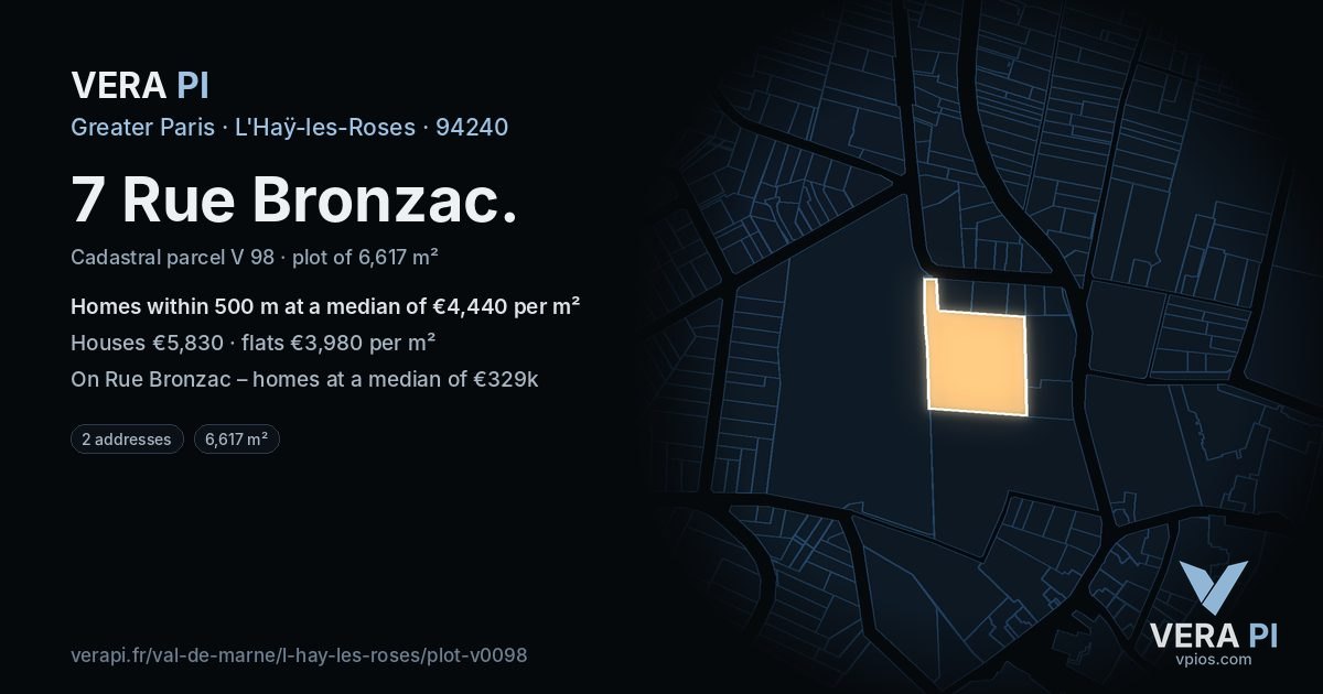 7 Rue Bronzac, L'Haÿ-les-Roses at night – the plot lit, the parcels around coloured by the prices near them