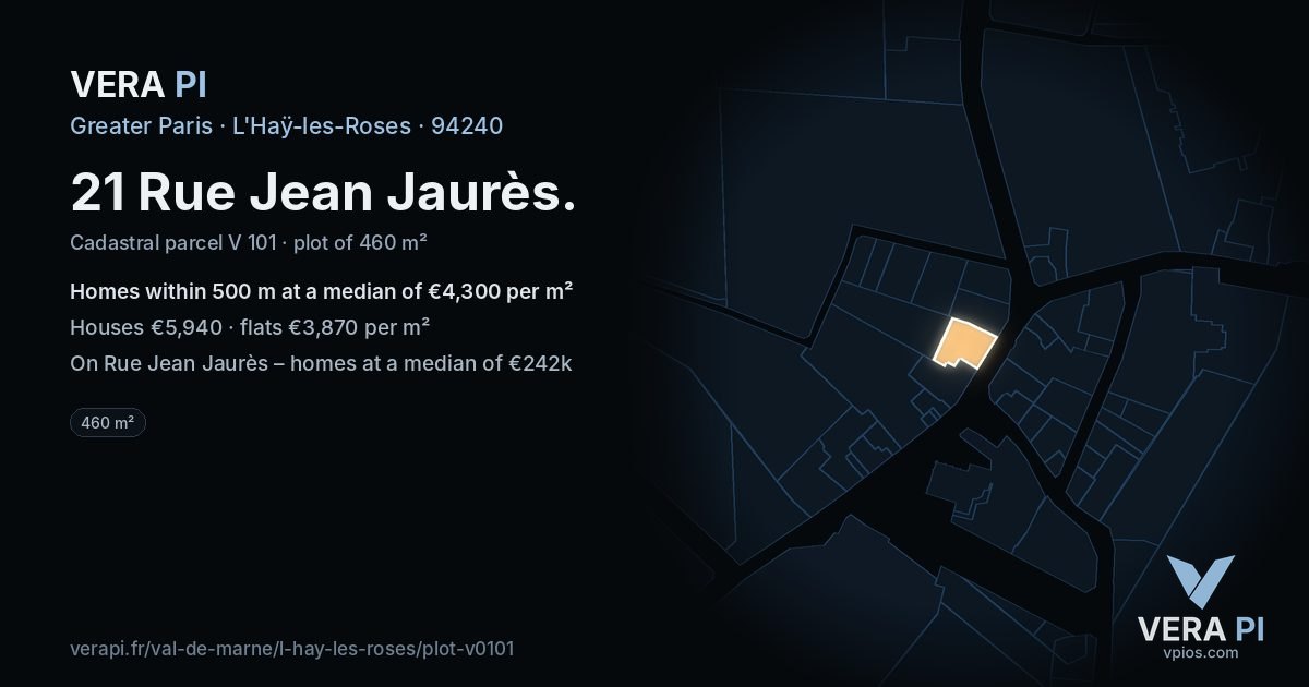 21 Rue Jean Jaurès, L'Haÿ-les-Roses at night – the plot lit, the parcels around coloured by the prices near them