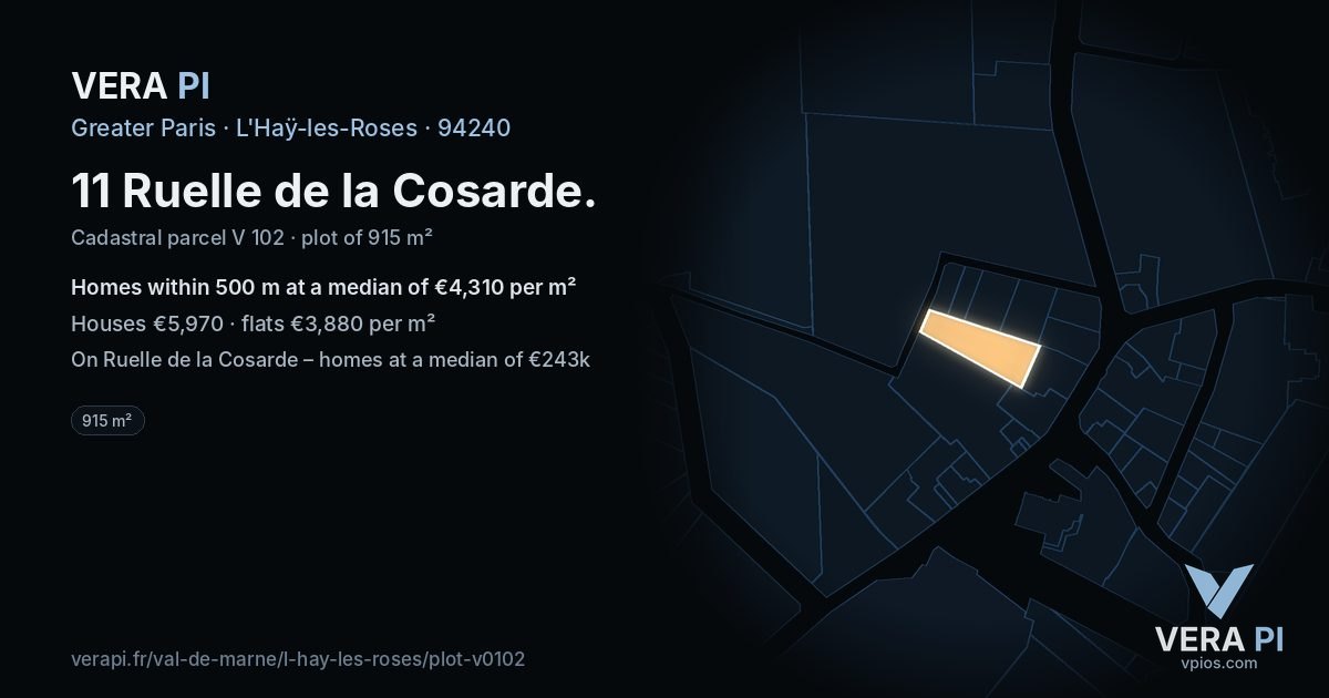 11 Ruelle de la Cosarde, L'Haÿ-les-Roses at night – the plot lit, the parcels around coloured by the prices near them