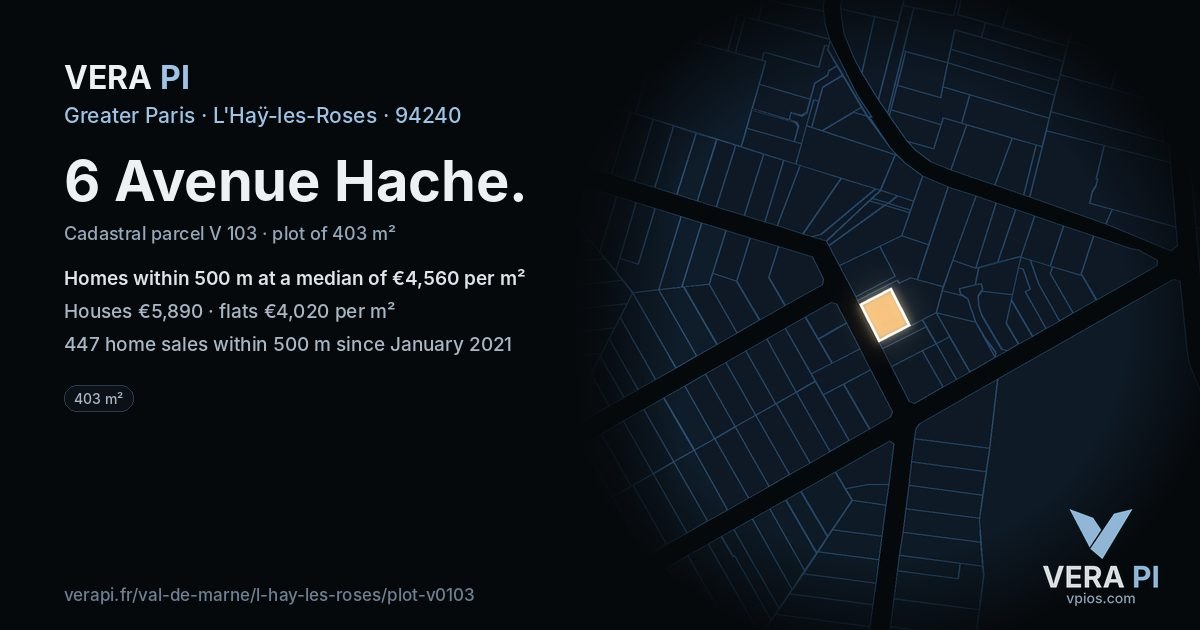 6 Avenue Hache, L'Haÿ-les-Roses at night – the plot lit, the parcels around coloured by the prices near them