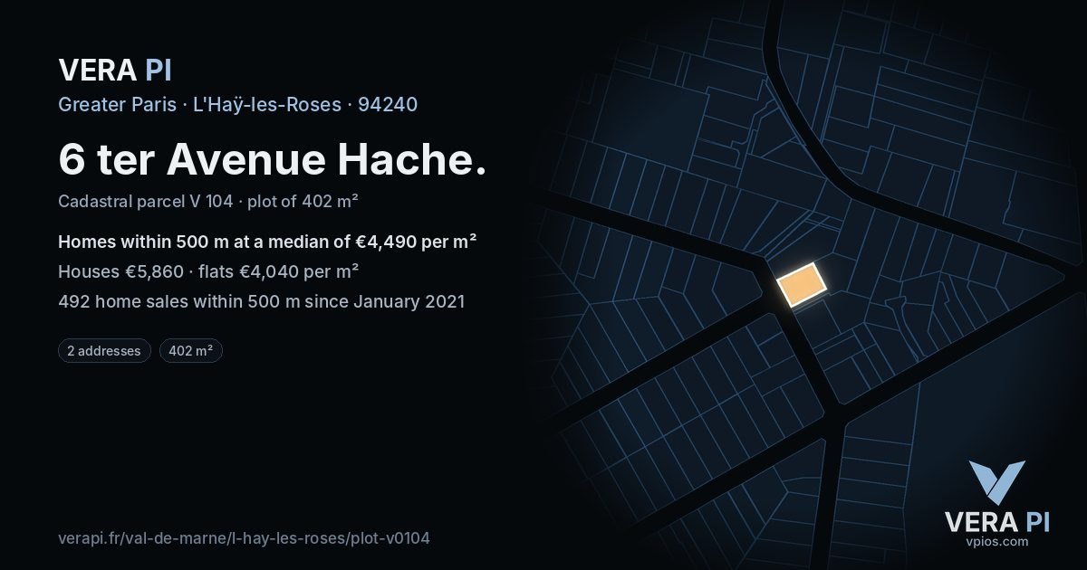 6 ter Avenue Hache, L'Haÿ-les-Roses at night – the plot lit, the parcels around coloured by the prices near them