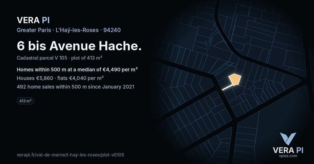 6 bis Avenue Hache, L'Haÿ-les-Roses at night – the plot lit, the parcels around coloured by the prices near them