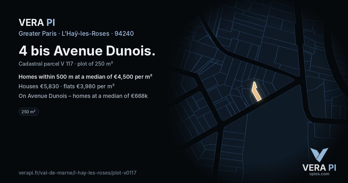 4 bis Avenue Dunois, L'Haÿ-les-Roses at night – the plot lit, the parcels around coloured by the prices near them