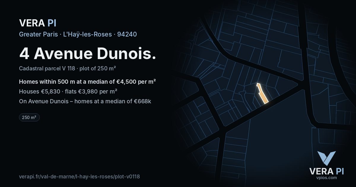 4 Avenue Dunois, L'Haÿ-les-Roses at night – the plot lit, the parcels around coloured by the prices near them