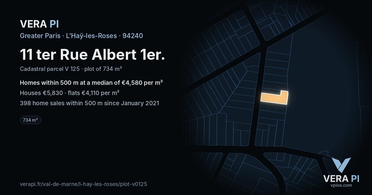 11 ter Rue Albert 1er, L'Haÿ-les-Roses at night – the plot lit, the parcels around coloured by the prices near them