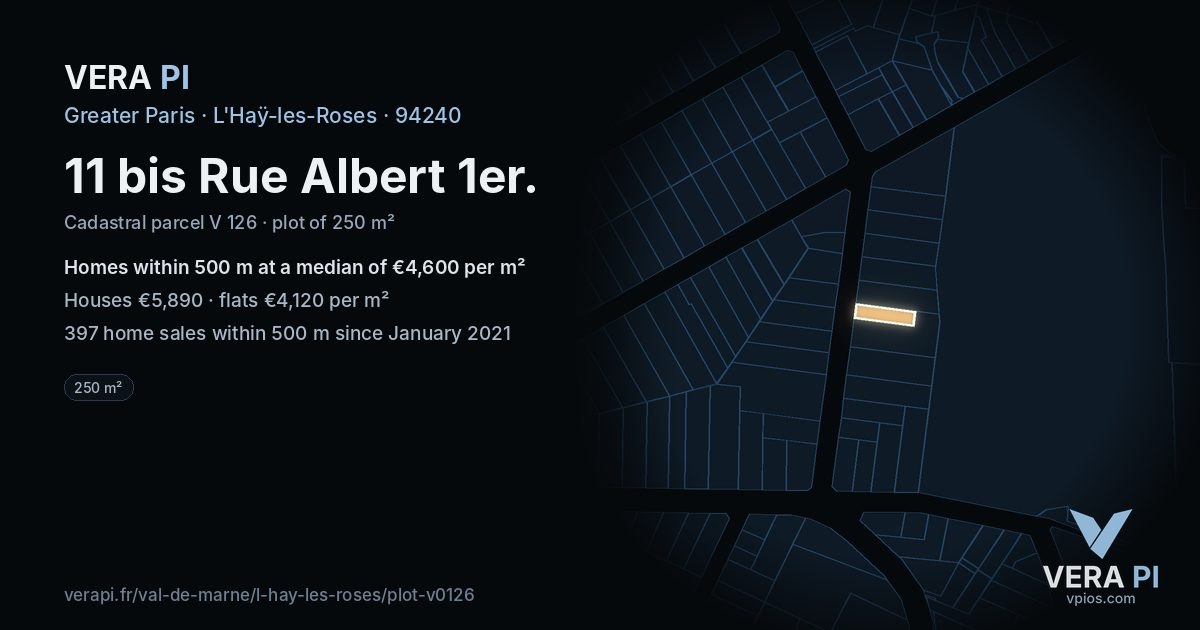 11 bis Rue Albert 1er, L'Haÿ-les-Roses at night – the plot lit, the parcels around coloured by the prices near them